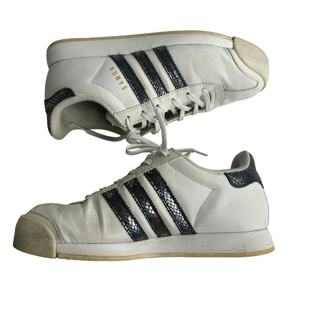 Adidas Samoa Womens White Iridescent Snakeskin Sneakers BW1303 Size 6